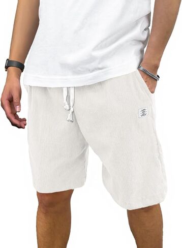 Men's Corduroy Shorts Casual Elastic Waist Drawstring Shorts for Men Summer Beach Shorts Loose Fit in Saudi Arabia