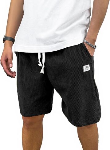 Men's Corduroy Shorts Casual Elastic Waist Drawstring Shorts for Men Summer Beach Shorts Loose Fit in Saudi Arabia