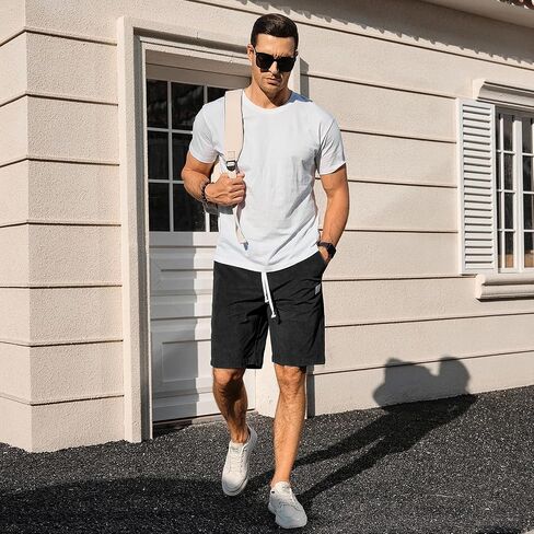 Men's Corduroy Shorts Casual Elastic Waist Drawstring Shorts for Men Summer Beach Shorts Loose Fit in Saudi Arabia