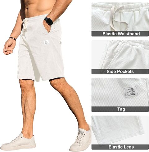 Men's Corduroy Shorts Casual Elastic Waist Drawstring Shorts for Men Summer Beach Shorts Loose Fit in Saudi Arabia