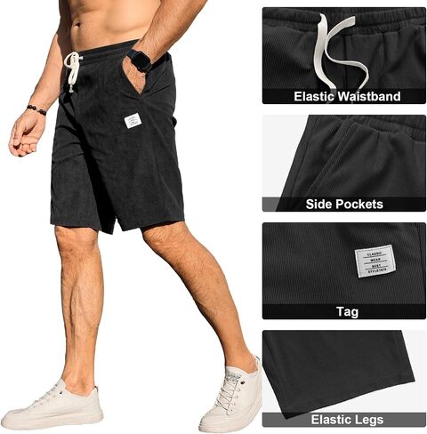 Men's Corduroy Shorts Casual Elastic Waist Drawstring Shorts for Men Summer Beach Shorts Loose Fit in Saudi Arabia