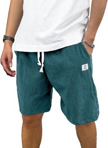 Men's Corduroy Shorts Casual Elastic Waist Drawstring Shorts for Men Summer Beach Shorts Loose Fit in Saudi Arabia