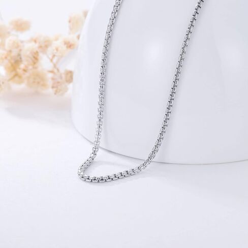 Genuine 925 Sterling Silver Round Box Chain Necklace for Men & Women Strong, Safe and Beautiful Rolo Link Chains 1.0MM - 3.0MM, 16-36 Inch (with Gift Box) in Saudi Arabia