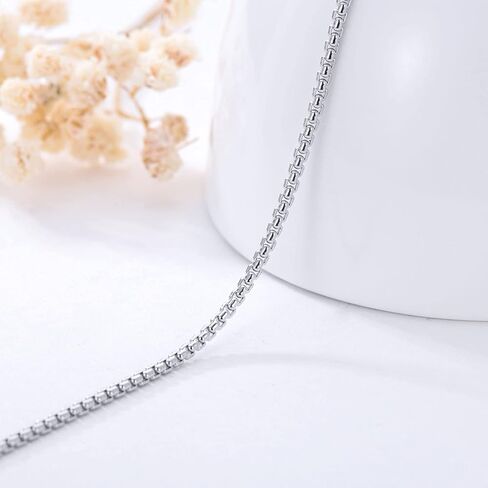 Genuine 925 Sterling Silver Round Box Chain Necklace for Men & Women Strong, Safe and Beautiful Rolo Link Chains 1.0MM - 3.0MM, 16-36 Inch (with Gift Box) in Saudi Arabia