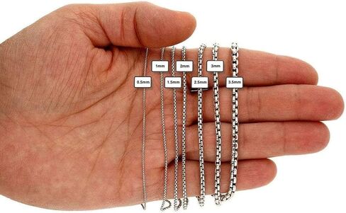 Genuine 925 Sterling Silver Round Box Chain Necklace for Men & Women Strong, Safe and Beautiful Rolo Link Chains 1.0MM - 3.0MM, 16-36 Inch (with Gift Box) in Saudi Arabia
