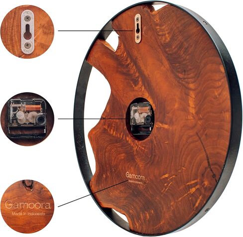 ساعة حائط خشبية ريفية - مينا عصري فريد من نوعه من خشب الساج مع إطار معدني أسود كبير، ديكور غرفة المعيشة صامت غير موقوت، مصنوع يدويًا لتزيين المكتب المنزلي، فريد من نوعه - مقاس 16 بوصة in Kuwait