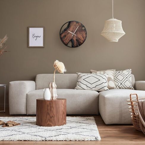 ساعة حائط خشبية ريفية - مينا عصري فريد من نوعه من خشب الساج مع إطار معدني أسود كبير، ديكور غرفة المعيشة صامت غير موقوت، مصنوع يدويًا لتزيين المكتب المنزلي، فريد من نوعه - مقاس 16 بوصة in Kuwait