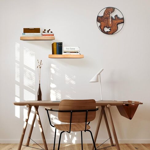 ساعة حائط خشبية ريفية - مينا عصري فريد من نوعه من خشب الساج مع إطار معدني أسود كبير، ديكور غرفة المعيشة صامت غير موقوت، مصنوع يدويًا لتزيين المكتب المنزلي، فريد من نوعه - مقاس 16 بوصة in Kuwait