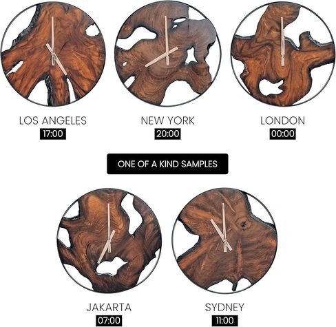 ساعة حائط خشبية ريفية - مينا عصري فريد من نوعه من خشب الساج مع إطار معدني أسود كبير، ديكور غرفة المعيشة صامت غير موقوت، مصنوع يدويًا لتزيين المكتب المنزلي، فريد من نوعه - مقاس 16 بوصة in Kuwait