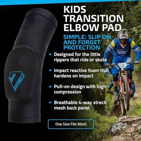 وسادات الكوع الانتقالية للأطفال من 7iDP لركوب الدراجات الجبلية ورياضات الحركة، مقاس واحد، أسود in Kuwait