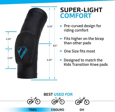 وسادات الكوع الانتقالية للأطفال من 7iDP لركوب الدراجات الجبلية ورياضات الحركة، مقاس واحد، أسود in Kuwait
