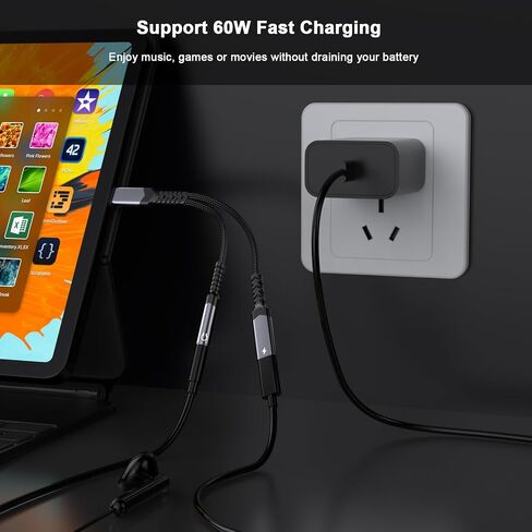 iPhone 15 Headphone Adapter,[MFi Certified] 2 in 1 USB C to 3.5mm Headphone and Charger Adapter Nylon Braided Aux Jack Dongle Cable with Fast Charging for iPhone 15 Pro Max Galaxy iPad in Saudi Arabia