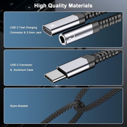 iPhone 15 Headphone Adapter,[MFi Certified] 2 in 1 USB C to 3.5mm Headphone and Charger Adapter Nylon Braided Aux Jack Dongle Cable with Fast Charging for iPhone 15 Pro Max Galaxy iPad in Saudi Arabia