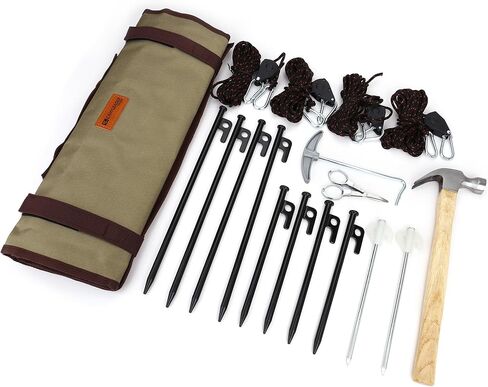 مجموعة أدوات الخيمة الفاخرة مع مطرقة وحقيبة تخزين - مجموعة مكونة من 16 قطعة للتخييم الآمن والنزهات واستخدام الفناء in Kuwait