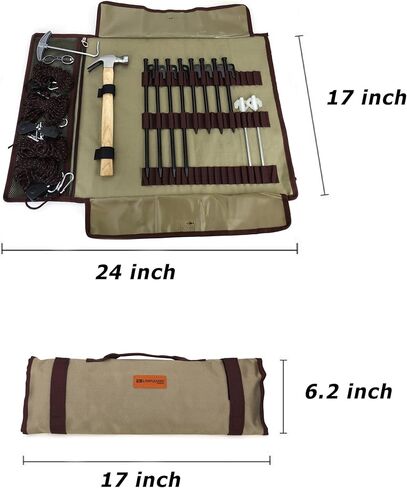 مجموعة أدوات الخيمة الفاخرة مع مطرقة وحقيبة تخزين - مجموعة مكونة من 16 قطعة للتخييم الآمن والنزهات واستخدام الفناء in Kuwait