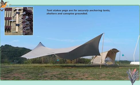 مجموعة أدوات الخيمة الفاخرة مع مطرقة وحقيبة تخزين - مجموعة مكونة من 16 قطعة للتخييم الآمن والنزهات واستخدام الفناء in Kuwait