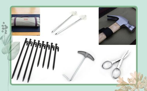 مجموعة أدوات الخيمة الفاخرة مع مطرقة وحقيبة تخزين - مجموعة مكونة من 16 قطعة للتخييم الآمن والنزهات واستخدام الفناء in Kuwait