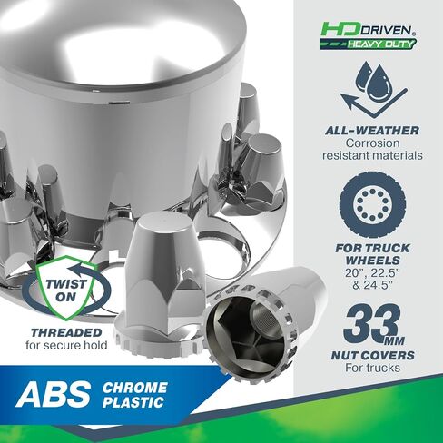 HD Driven 33mm WK Chrome Plastic Front Axle Dome Screw On – Front Wheel Covers for Semi-Trucks, Internally Threaded, Rustproof ABS Chrome Plastic, Universal Fit, Easy Screw-On Installation in Saudi Arabia