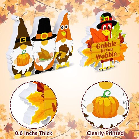 مجموعة ديكور صينية متدرجة لعيد الشكر - 9 قطع تتضمن علامات جنوم خشبية على شكل ديك رومي، ورقة قيقب اليقطين لتزيين طاولة المطبخ في المنزل في عيد الشكر (صينية متدرجة غير متضمنة) in Kuwait