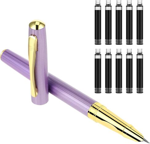 Metal Fountain Pens with 10 Black Ink Cartridges and 1 Converter 0.38mm Extra Fine Nib Fountain Pen Smooth Writing Luxury Calligraphy Pen Office School Supplies Gift(style B) in Saudi Arabia