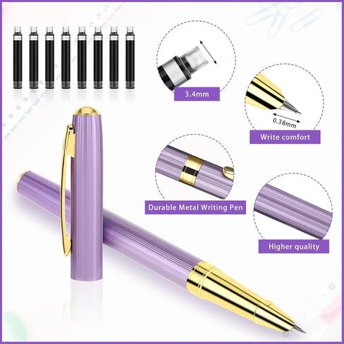 Metal Fountain Pens with 10 Black Ink Cartridges and 1 Converter 0.38mm Extra Fine Nib Fountain Pen Smooth Writing Luxury Calligraphy Pen Office School Supplies Gift(style B) in Saudi Arabia