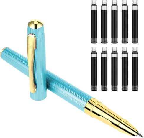 Metal Fountain Pens with 10 Black Ink Cartridges and 1 Converter 0.38mm Extra Fine Nib Fountain Pen Smooth Writing Luxury Calligraphy Pen Office School Supplies Gift(style B) in Saudi Arabia