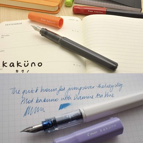 Pilot Kakuno Fine-Nib Fountain Pen, Glay Body with 5 pieces fountain pen ink cartridge [Blue Black] for kakuno value set in Saudi Arabia