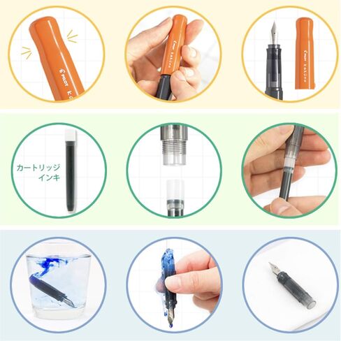 Pilot Kakuno Fine-Nib Fountain Pen, Glay Body with 5 pieces fountain pen ink cartridge [Blue Black] for kakuno value set in Saudi Arabia