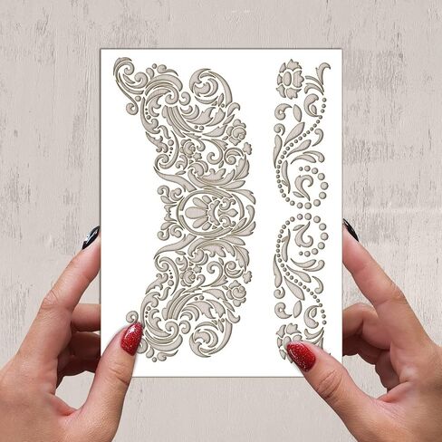Stencil (6"x8") Rococo Baroque Decorative Floral Ornament FLONZ Decorative Stencil Template for Wall Painting Scrapbooking and Cake Decoration in Saudi Arabia
