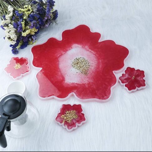 Resin Molds Round Silicone Molds Flower Coaster Resin Silicone Coaster Molds Epoxy Resin Casting Molds Mirror Epoxy Bowl Cups Mats for DIY Making Home Store (White) Clear Coasters Resin Mold in Saudi Arabia