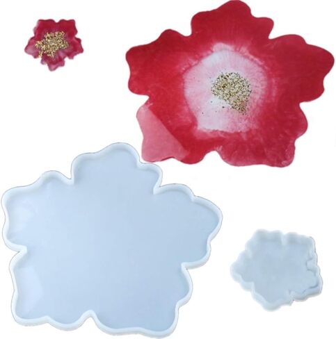 Resin Molds Round Silicone Molds Flower Coaster Resin Silicone Coaster Molds Epoxy Resin Casting Molds Mirror Epoxy Bowl Cups Mats for DIY Making Home Store (White) Clear Coasters Resin Mold in Saudi Arabia