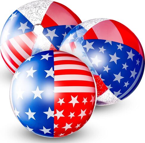 3 Pcs Patriotic Beach Ball Inflatable Pool Beach Balls Filled with Stars Confetti 16 Inch Large Beach Balls Pool Party Float Pool Balls Set Glitter Star Decorations Party Glitter Star Beach Toys in Saudi Arabia