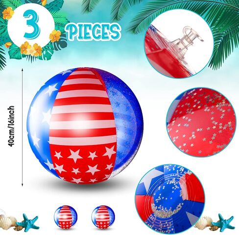 3 Pcs Patriotic Beach Ball Inflatable Pool Beach Balls Filled with Stars Confetti 16 Inch Large Beach Balls Pool Party Float Pool Balls Set Glitter Star Decorations Party Glitter Star Beach Toys in Saudi Arabia