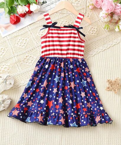 Girls 4th of July Dress American Flag Dress Kids Patriotic Clothes Stripe Sleeveless Tank Skirt 2-8 Years in Saudi Arabia