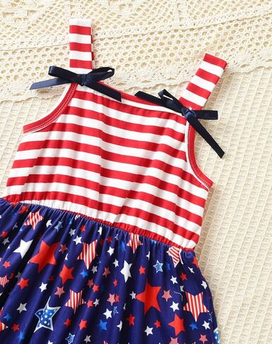 Girls 4th of July Dress American Flag Dress Kids Patriotic Clothes Stripe Sleeveless Tank Skirt 2-8 Years in Saudi Arabia