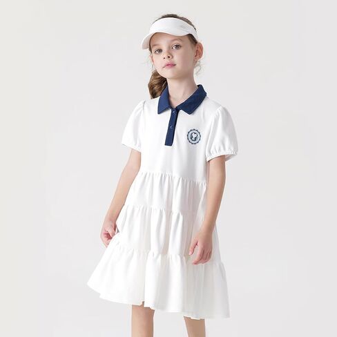 MARC&JANIE Girls' Quick Dry Short Sleeve Sports Dresses Collegiate Style Polo Neck Dress 240666 in Saudi Arabia