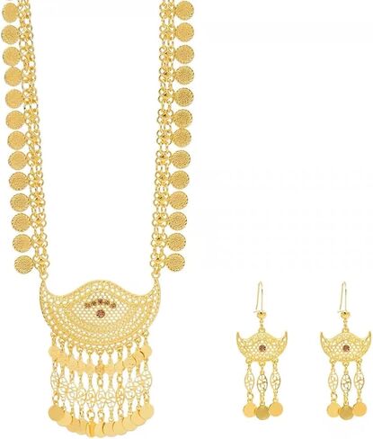 الغجر العملات العرقية شرابة المختنق قلادة استرخى قطرة الأقراط مجموعة للنساء الذهب مطلي مكتنزة بيان البوهيمي القبلية الجوف طويل القرص قلادة سلسلة مريلة طوق القلائد خمر بوهو هوك القرط مجوهرات in Kuwait