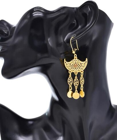 الغجر العملات العرقية شرابة المختنق قلادة استرخى قطرة الأقراط مجموعة للنساء الذهب مطلي مكتنزة بيان البوهيمي القبلية الجوف طويل القرص قلادة سلسلة مريلة طوق القلائد خمر بوهو هوك القرط مجوهرات in Kuwait