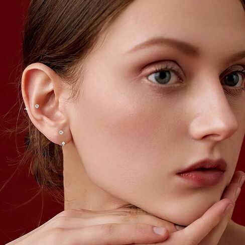 3mm Small Huggie Half Hoop Earrings for Women Men Girls Hypoallergenic Minimalist Tiny Cartilage Stud Earrings with Ball Screw Back Dainty Colored CZ Earrings Gifts(Amethyst, Gold) in Kuwait