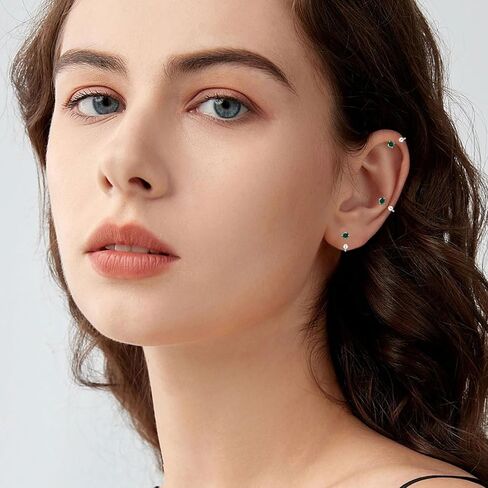 3mm Small Huggie Half Hoop Earrings for Women Men Girls Hypoallergenic Minimalist Tiny Cartilage Stud Earrings with Ball Screw Back Dainty Colored CZ Earrings Gifts(Amethyst, Gold) in Kuwait