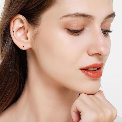 3mm Small Huggie Half Hoop Earrings for Women Men Girls Hypoallergenic Minimalist Tiny Cartilage Stud Earrings with Ball Screw Back Dainty Colored CZ Earrings Gifts(Amethyst, Gold) in Kuwait