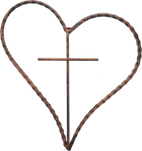 Top Brass Metal Heart/Cross Wall Decor - 12" Rustic Jesus Love Art Plaque (Rustic Copper) in Saudi Arabia