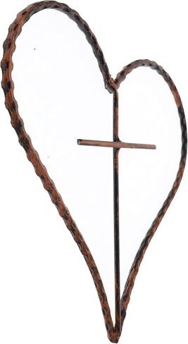 Top Brass Metal Heart/Cross Wall Decor - 12" Rustic Jesus Love Art Plaque (Rustic Copper) in Saudi Arabia