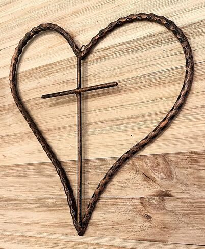 Top Brass Metal Heart/Cross Wall Decor - 12" Rustic Jesus Love Art Plaque (Rustic Copper) in Saudi Arabia