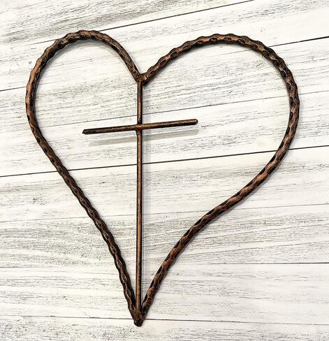 Top Brass Metal Heart/Cross Wall Decor - 12" Rustic Jesus Love Art Plaque (Rustic Copper) in Saudi Arabia