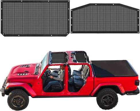 Sun Shade for Jeep Gladiator – (2018-Current), Front & Rear Mesh Sunshade for Jeep Gladiator, JT 4 Door Top Sunshade, Reduces Wind & Noise, with Storage Pouch, Jeep Gladiator Accessories in Kuwait