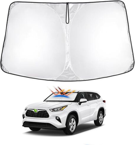 T TGBROS Windshield Sun Shade Custom Fit for 2020-2023 2024 Toyota Highlander Accessories Foldable Sun Shield Reflective Polyester Sun Visor Cover Block Heat and Sun Protection in Saudi Arabia