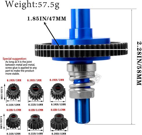 7075 Metal Spur Gear Slipper Clutch 57T(0.8) with 3.17mm and 5mm Pinion Gear Sets (15T/16T/17T) Upgrades for 1/10 4x4 Granite/Senton/Big Rock/Vorteks 3s & 550,Kraton/Outcast 4S,1/8 Typhon 3s,Red in Saudi Arabia