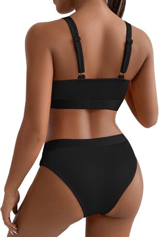 Lilosy Ribbed Colorblock High Waisted Tummy Control Bikini Set Brazilian Swimsuit 2 Piece in Saudi Arabia
