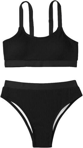 Lilosy Ribbed Colorblock High Waisted Tummy Control Bikini Set Brazilian Swimsuit 2 Piece in Saudi Arabia